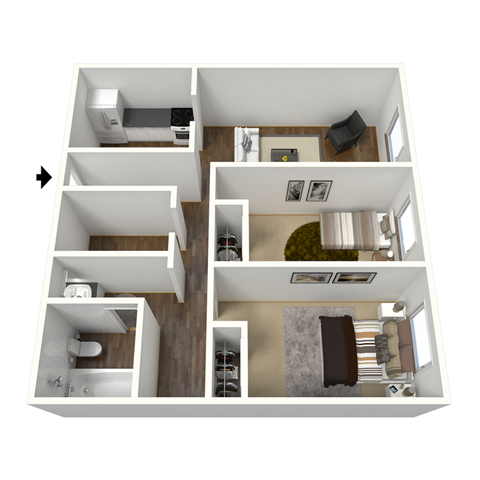 Floor plan for 2 beds, 1 bath, 720 sqft